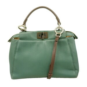 Fendi Peekaboo Leather Handbag, Moss Green, 2-way Bag for Women, OP020092